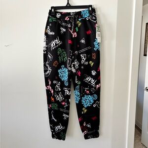 Trendy Black Multicolor Graffiti Joggers